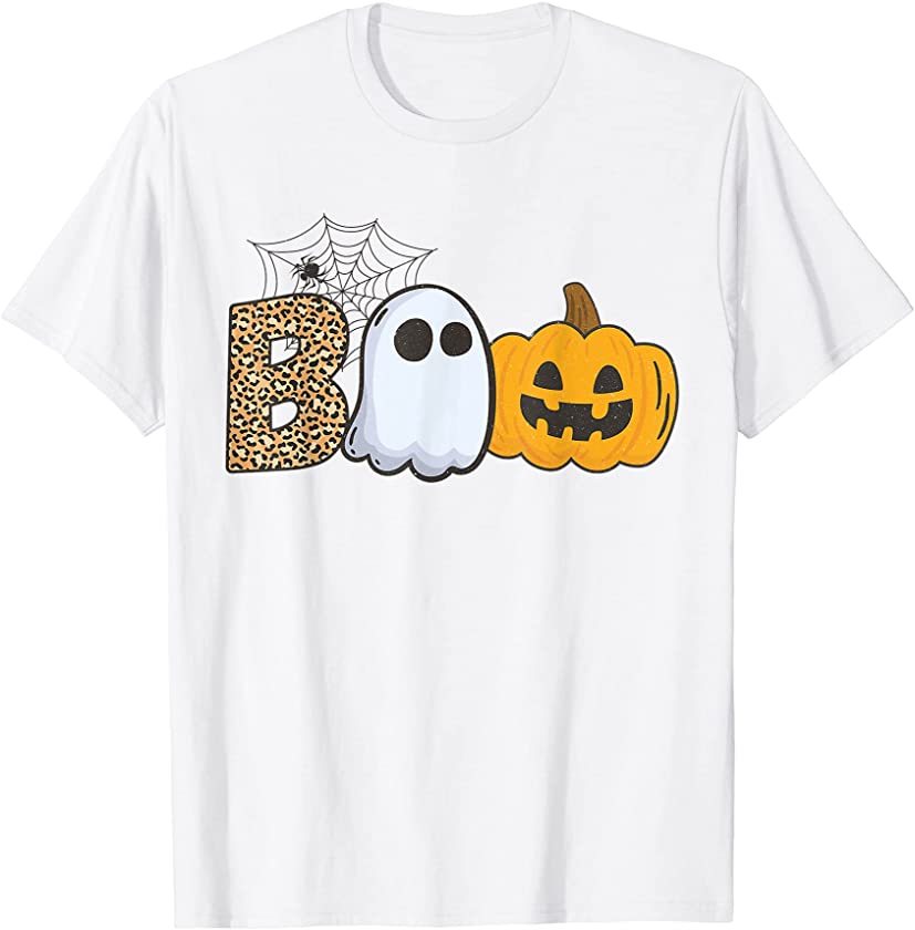 Boo Halloween Ghost Pumpkin Leopard Men Women T-Shirt