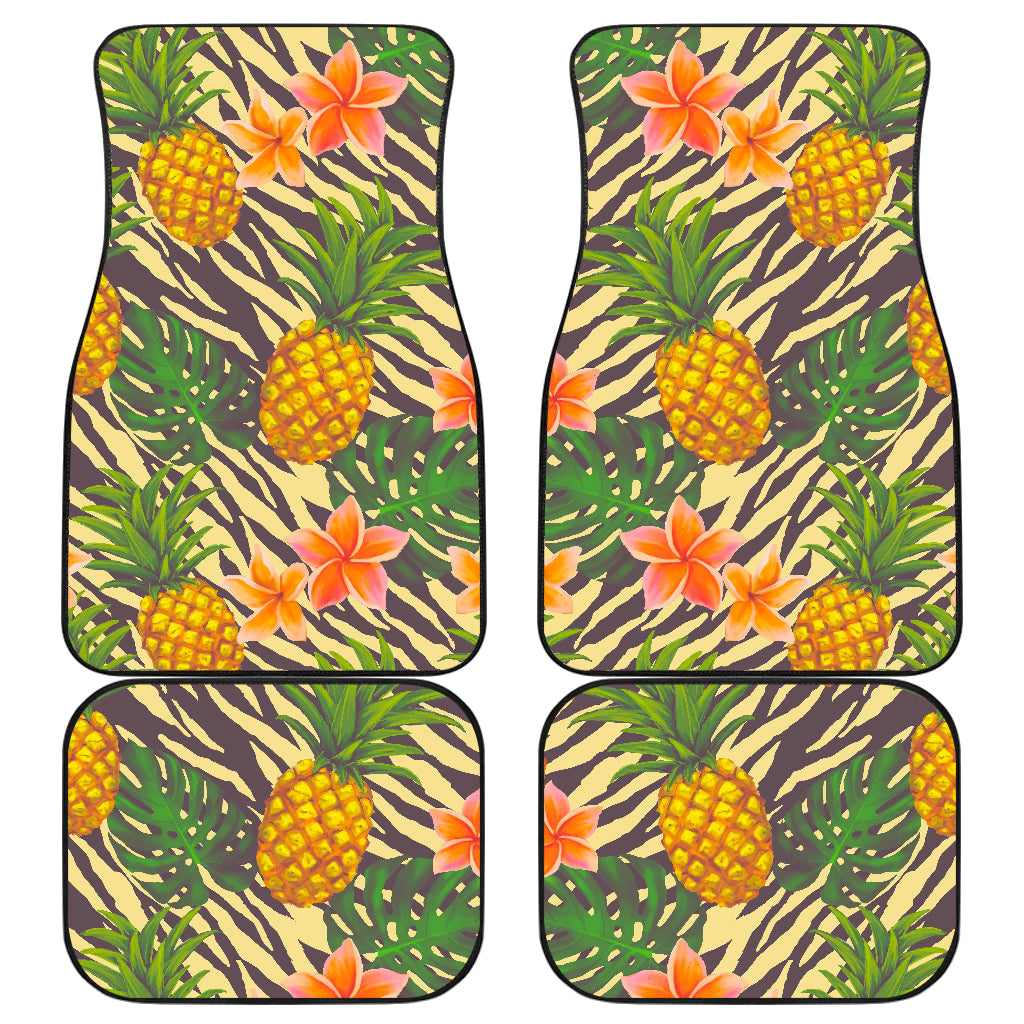 Vintage Zebra Pineapple Pattern Print Front And Back Car Floor Mats, Front Car Mat