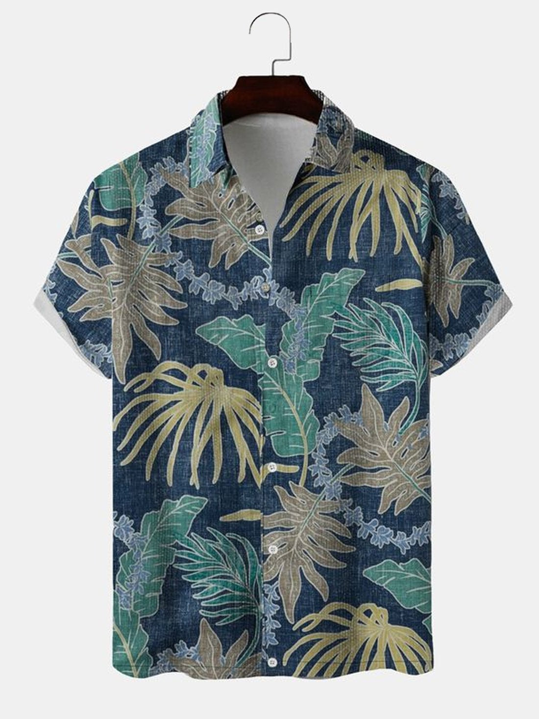 Hawaii Shirt Vacation Fern Blue Cotton Blend Short Sleeve Ha107184