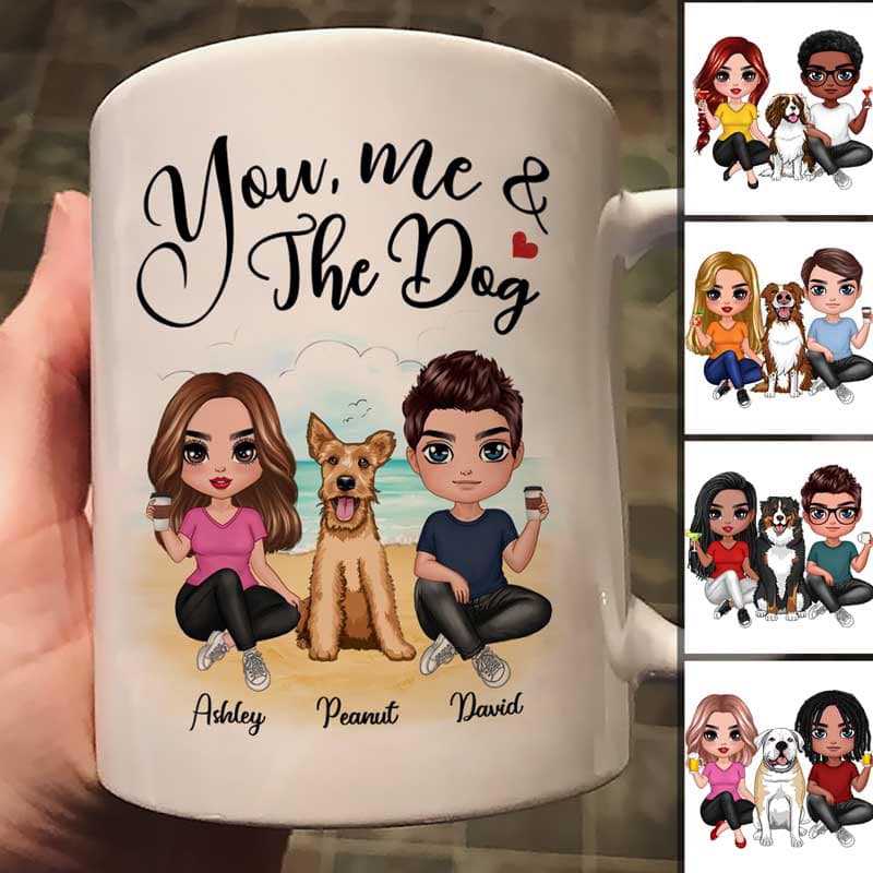 Doll Couple Sitting On The Beach With Dogs Personalized Mug