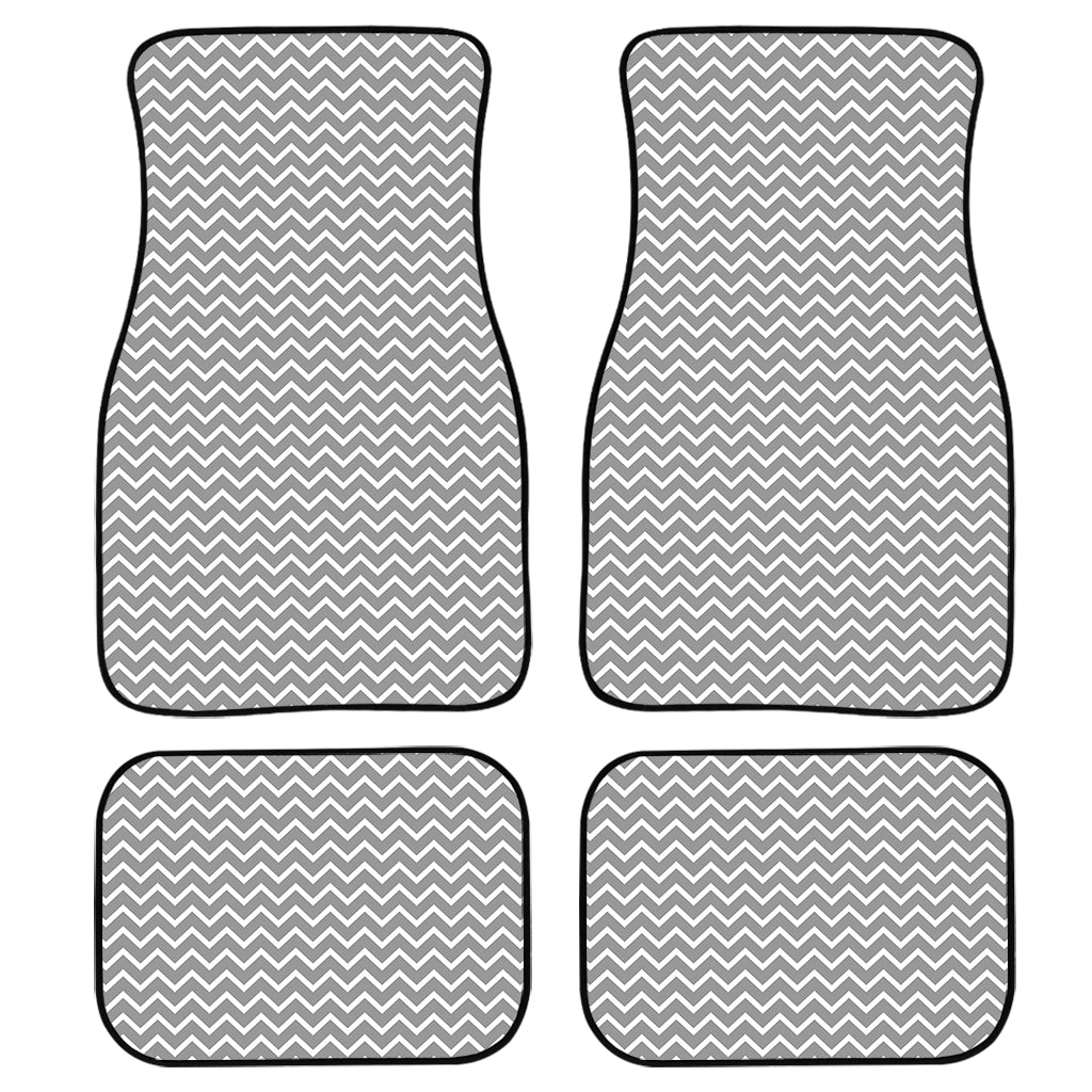 Grey And White Zigzag Pattern Print Front And Back Car Floor Mats, Front Car Mat