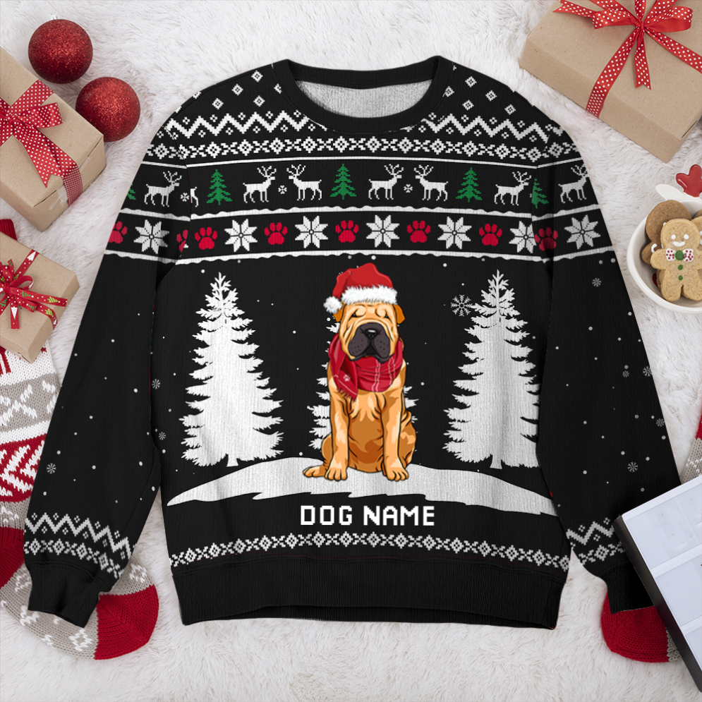 Chinese Shar-Pei Winter Dog Personalized Sweater, Dog Ugly Christmas Sweater