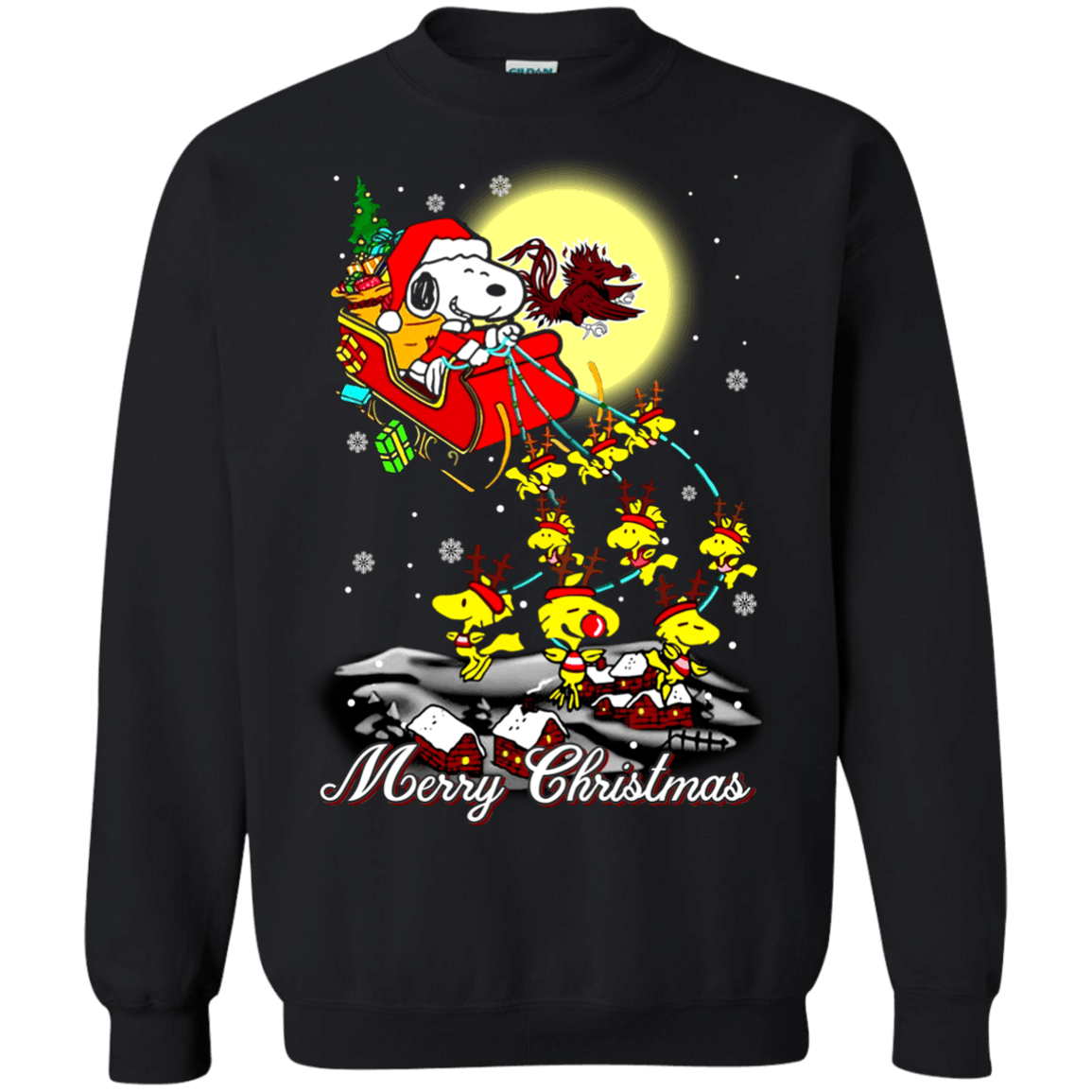 Awesome South Carolina Gamecocks Ugly Christmas Sweater 2023S Santa Claus With Sleigh And Snoopy Sweatshirts