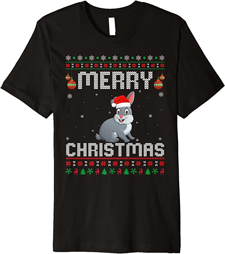 Rabbit Merry Xmas Design Matching Ugly Christmas Holiday Premium T-Shirt