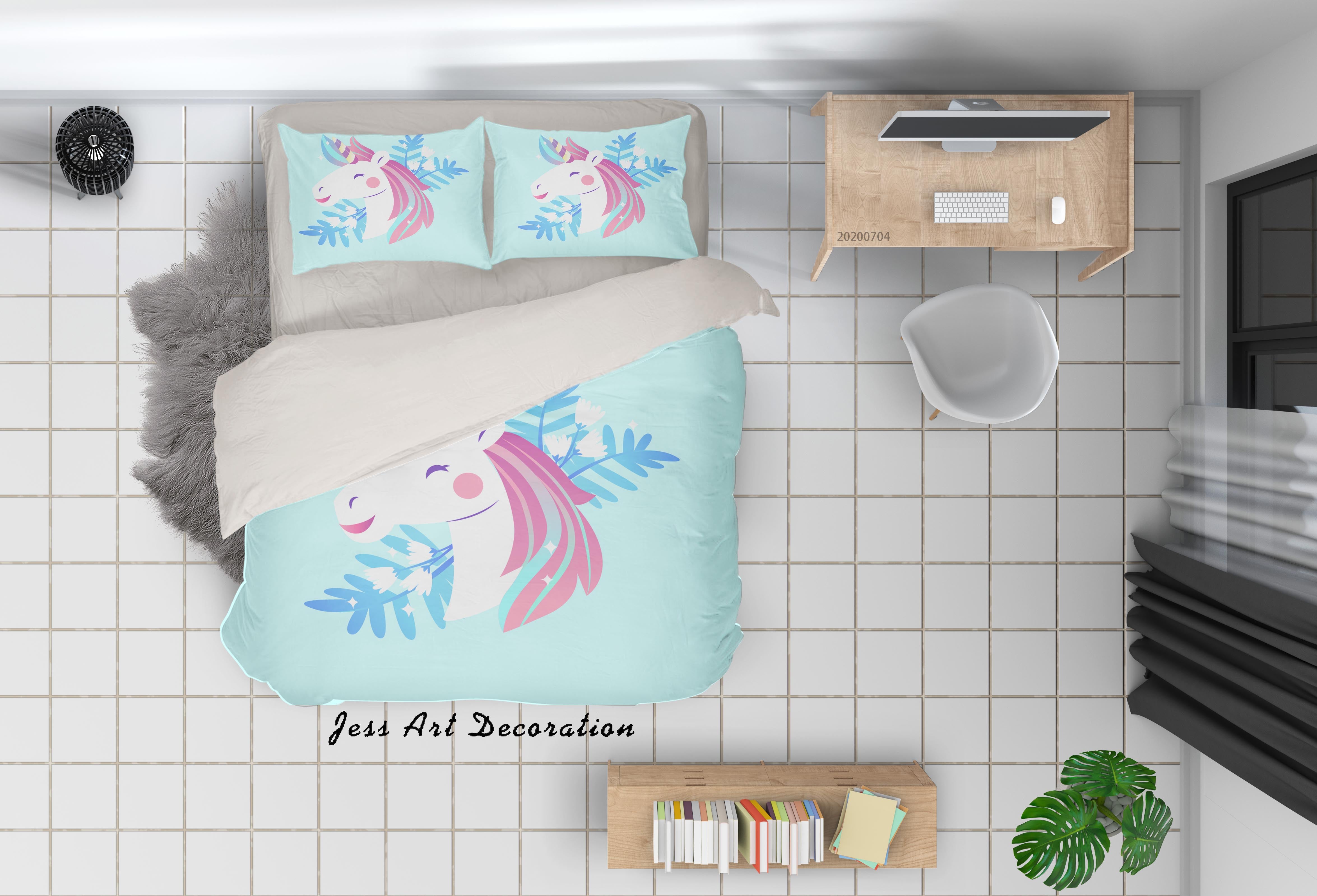 3D Blue Unicorn Quilt Cover Set Bedding Set Duvet Cover Pillowcases Sf294