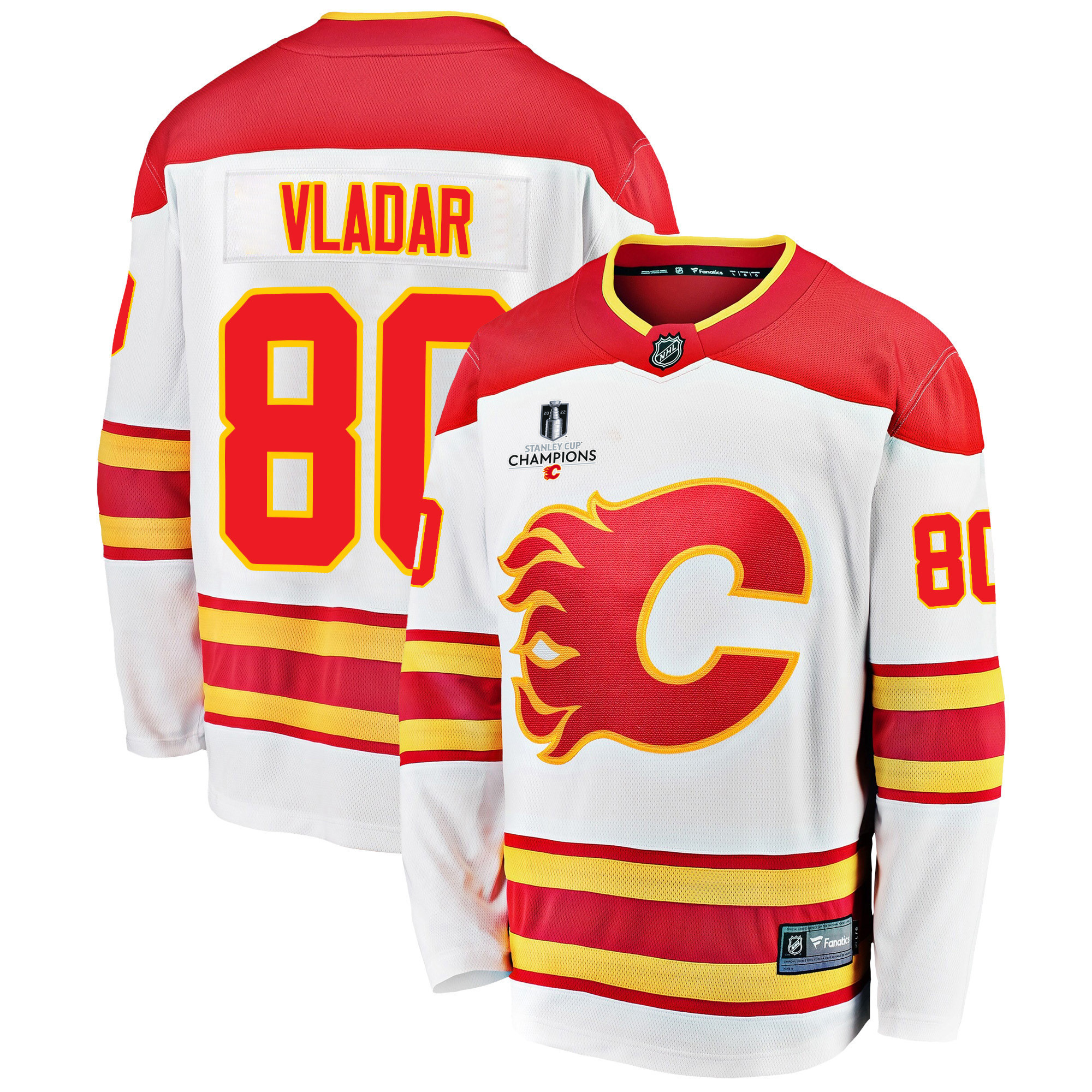 Calgary Flames Dan Vladar 80 Away 2022 Stanley Cup Champions Breakaway Men Jersey – White