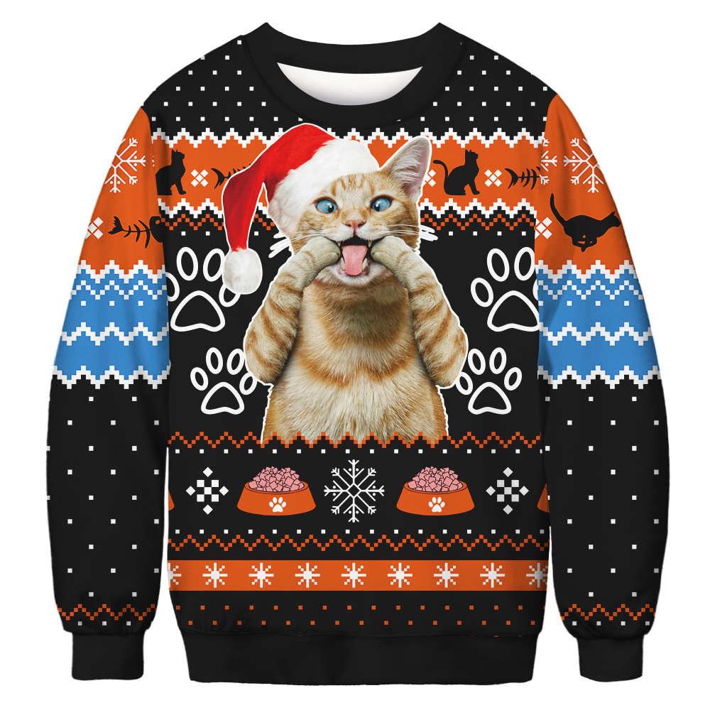 Unisex Cat Ugly Christmas Sweaters Men Women Outrageously Tacky Xmas Sweatshirt 3D Funny Printed Christmas Jumpers Tops alx