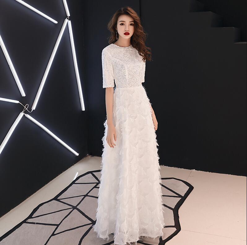 weiyin Black A-line Long Evening Dress O-neck Half Sleeves Floor Length Lace Evening Dress Formal Party Dress Prom Dress WY1225 alx