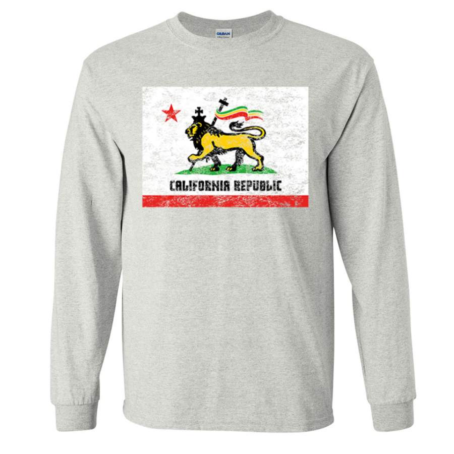 California Rasta Lion Flag Long Sleeve Shirt