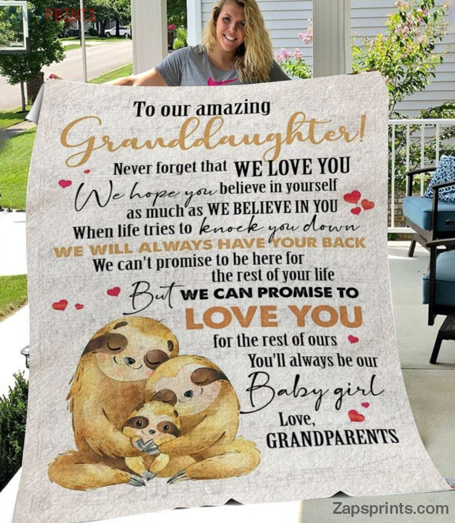 Gift For Granddaughter – To My Granddaughter – Sloth – My Amazing Granddaughter – Grandparents Gift To Granddaughter  – Blanket