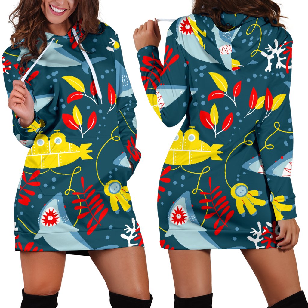 Shark Pattern Women Hoodie Dress