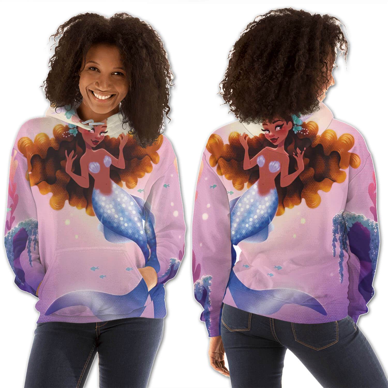 African American Hoodies Cute Girl With Afro All Over Print Womens Hooded Sweatshirt African Clothing Styles BPS69756