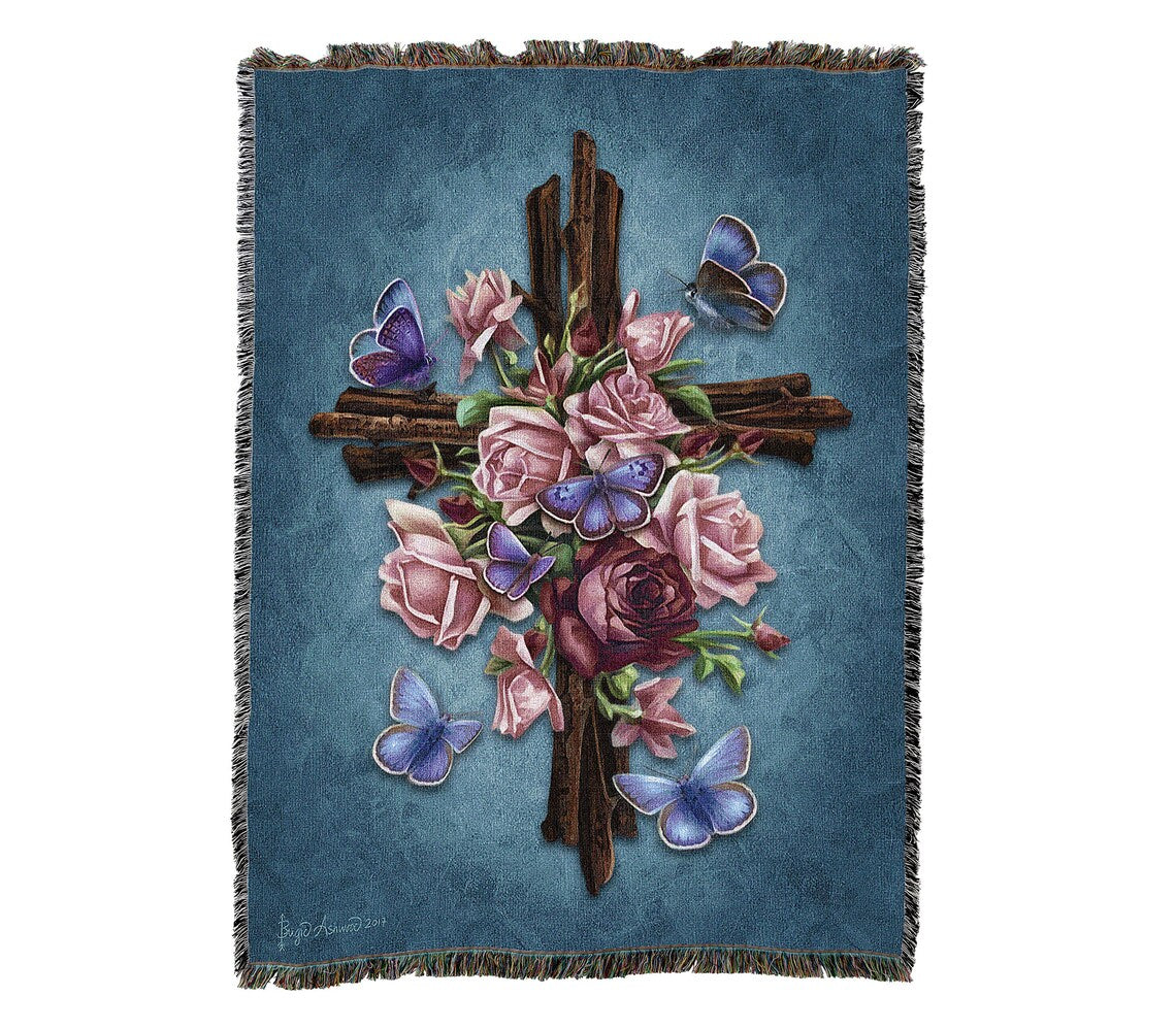 Butterfly Cross Lord Vintage Retro Style Couch Sofa Blanket,  Woven Throw Blanket Home Decor