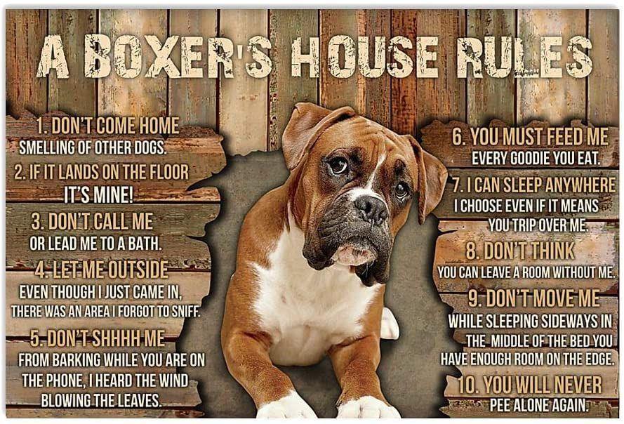 A Boxer’S House Rules Funny Boxer Dog Lover  – Best Idea Gift, Gift For Home Decor, Gift For Family – Horizontal Canvas Matte Canvas Wall Art