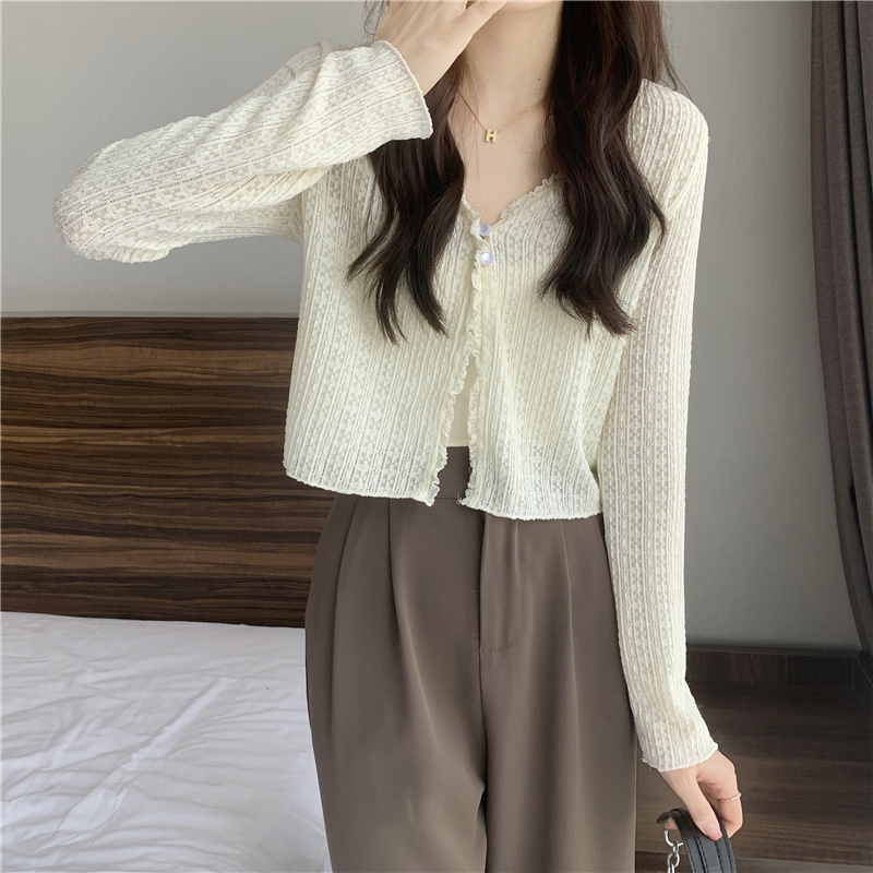 2022 Korean Cardigan Sweater Women Shrug Coat Spring Autumn Clothes Woman Cover-ups Long Sleeve Short Thin Sweater V-neck Tops alx