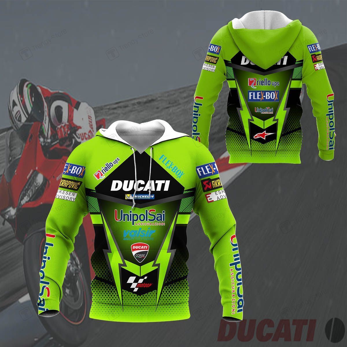 3D ALL OVER PRINTED DUCATI RACING SHIRTS VER 6 (GREEN)