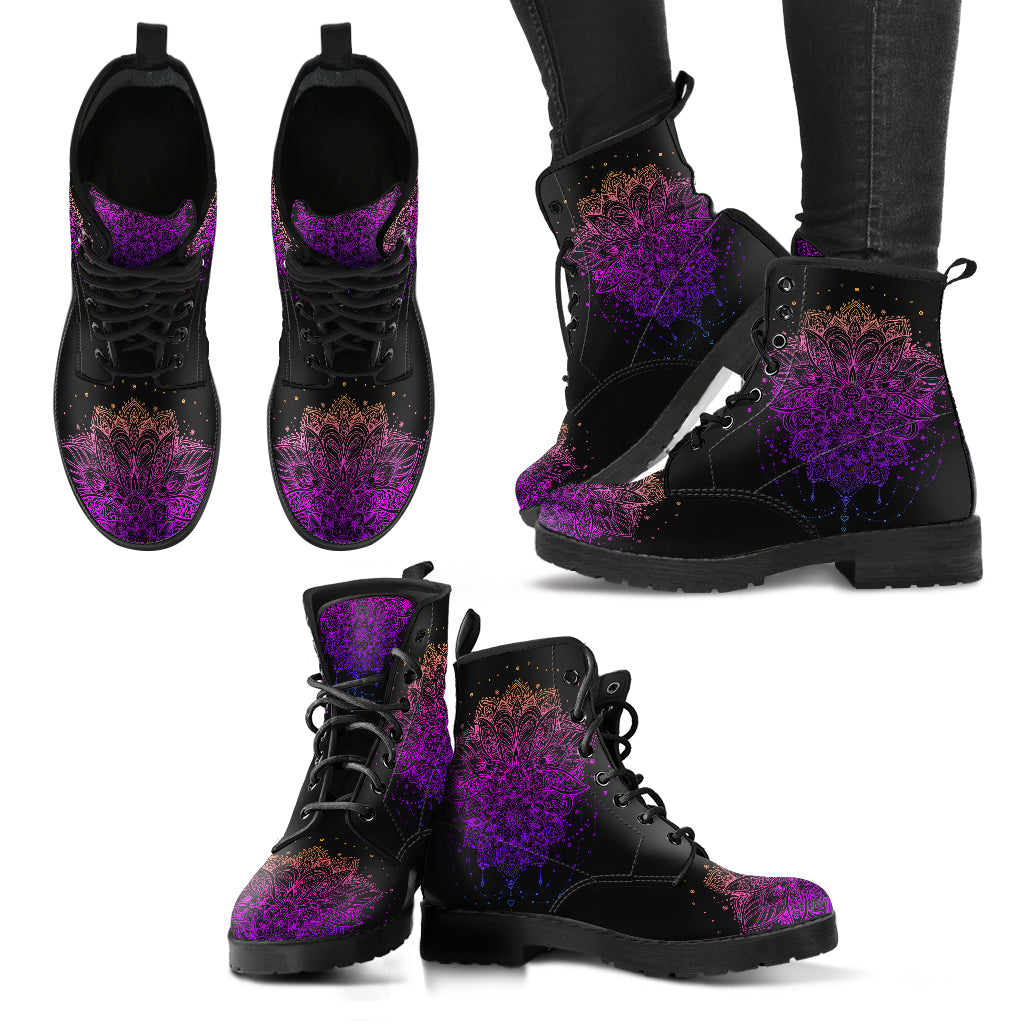 Ornamental Lotus Flower Women’S Leather Boots