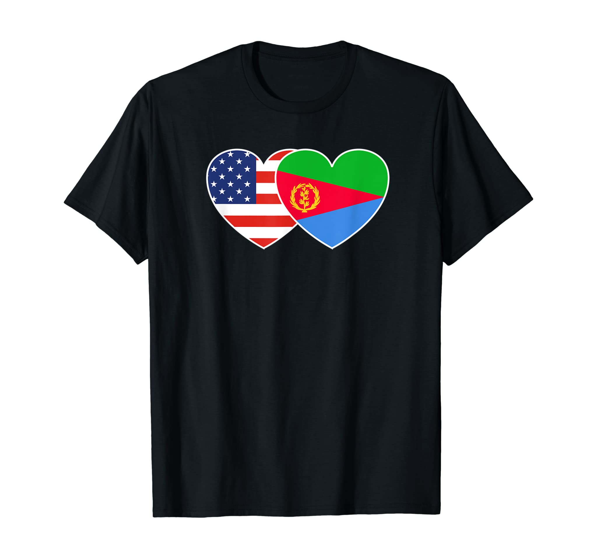 Eritrea USA Flag Twin Heart T Shirt for Eritrean Americans