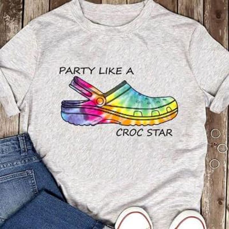 Party Like A Croc Star Color Print Sport Gray Men Women Cotton T Shirt