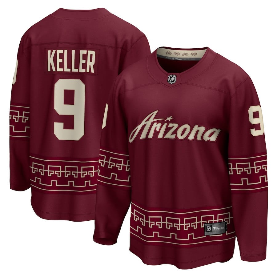 Clayton Keller 9 Arizona Coyotes Alternate 2022/23 Premier Breakaway Men Jersey – Garnet