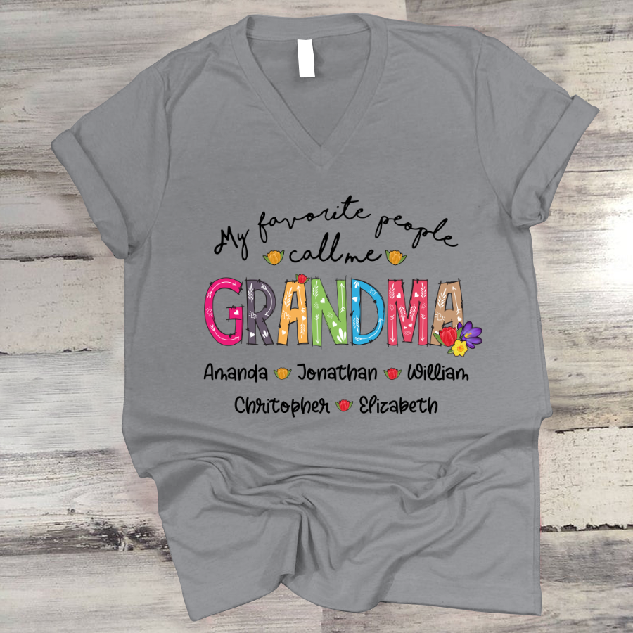 My Favorite People Call Me Grandma Art Kid Names V-Neck