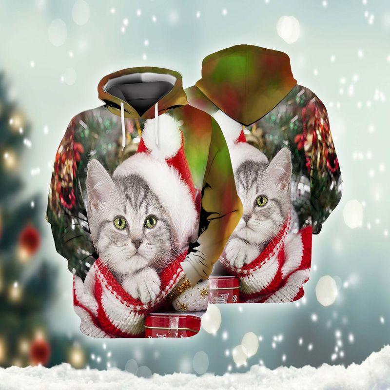 Cute Cat In Red Christmas Sweater Are Xmas Gifts For Cat Lovers 3D Hoodie