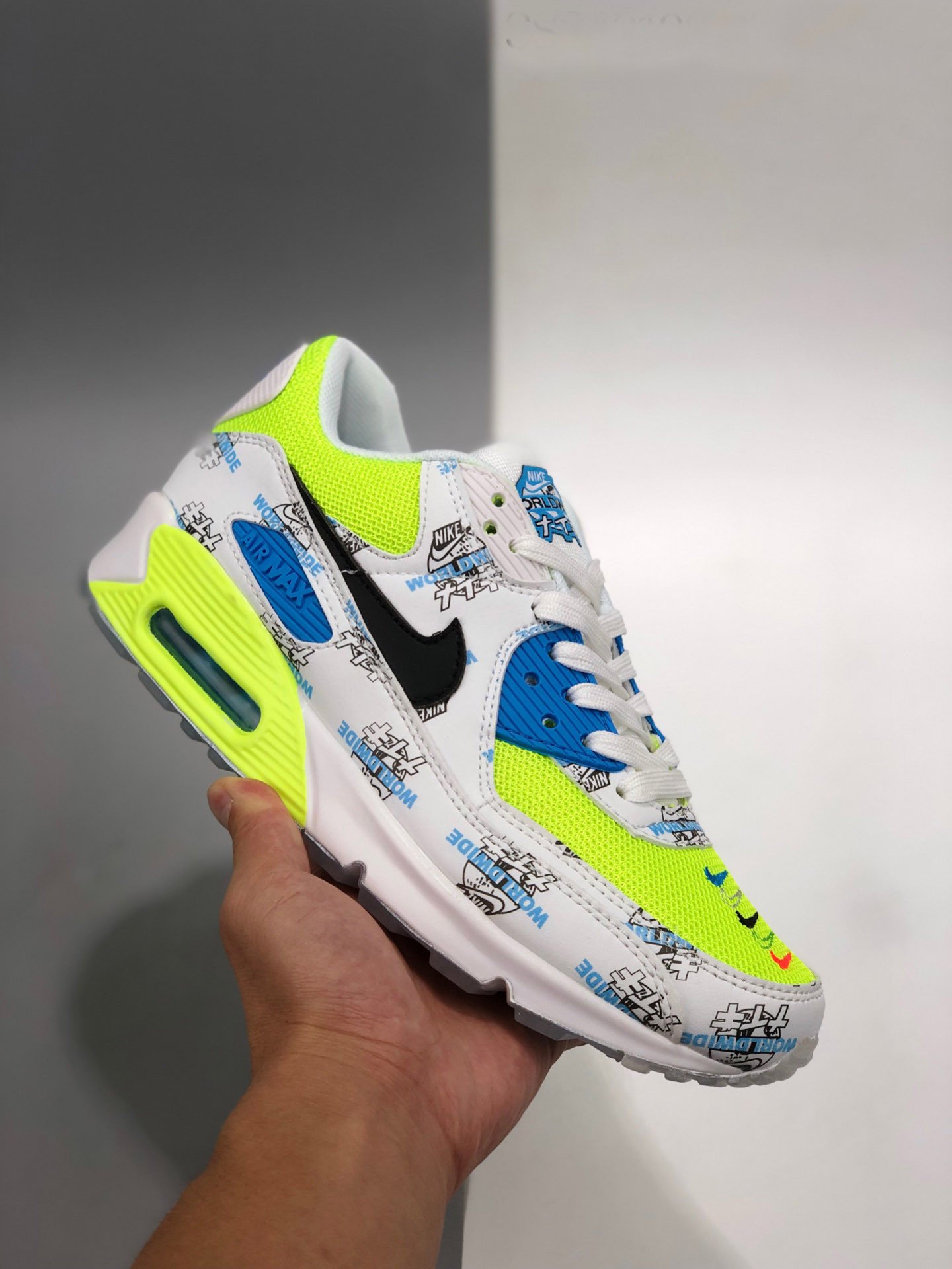 Nike Air Max 90 Worldwide WhiteWhite-Volt-Blue Fury 5339709