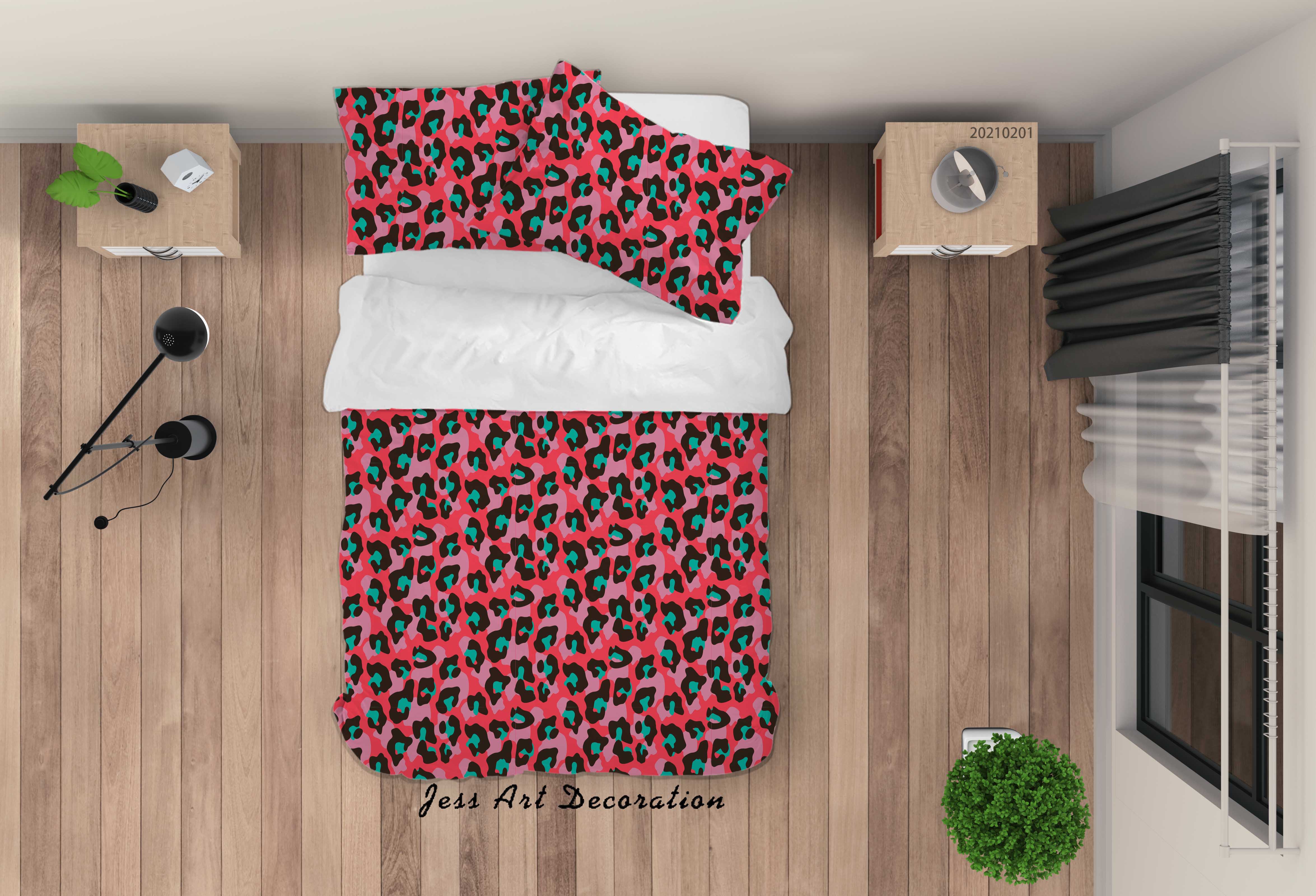 3D Hand Drawn Animal Print Red Quilt Cover Set Bedding Set Duvet Cover Pillowcases 63