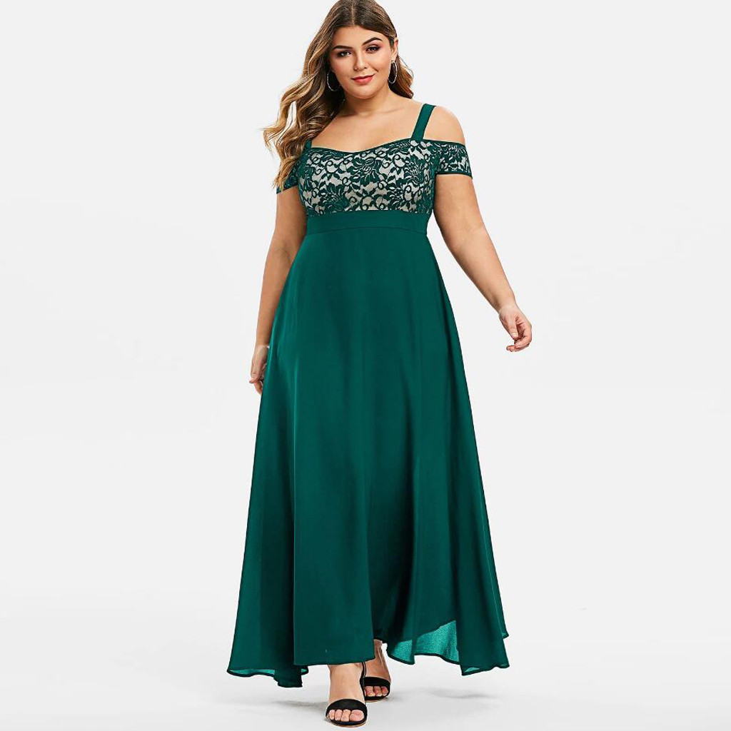 Women Plus Size Dresses Cold Shoulder Floral Lace Maxi Party Evening Camis Long Dress L-5XL Vestido Robe Vestidos Mujer alx