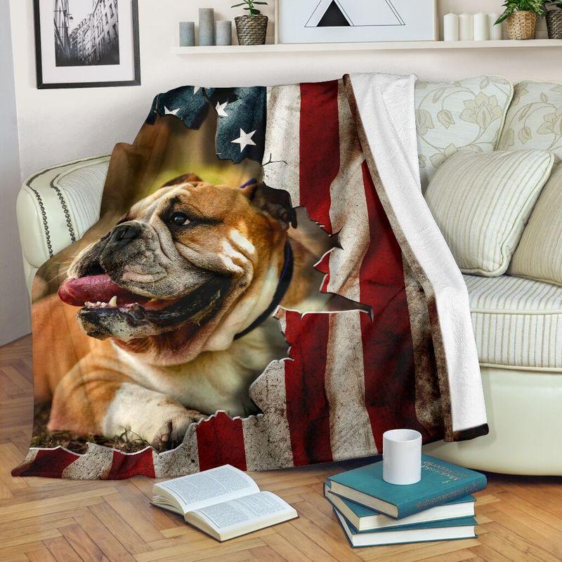 Bulldog With American Flag Fleece Blanket Gift For Bull Dog Lovers 4Th Of July Gift Birthday Gift Home Decor Bedding Couch Sofa Soft And Comfy Cozy