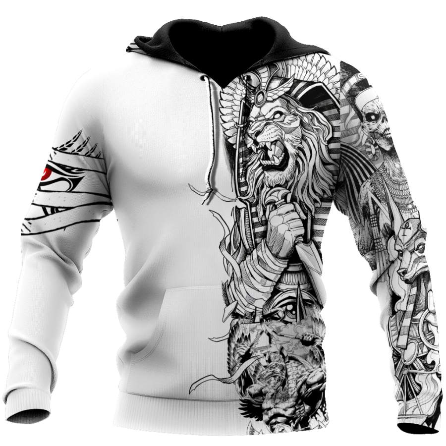 3D Tattoo Ancient Egypt Lion God Over Printed Shirt for Men and Women