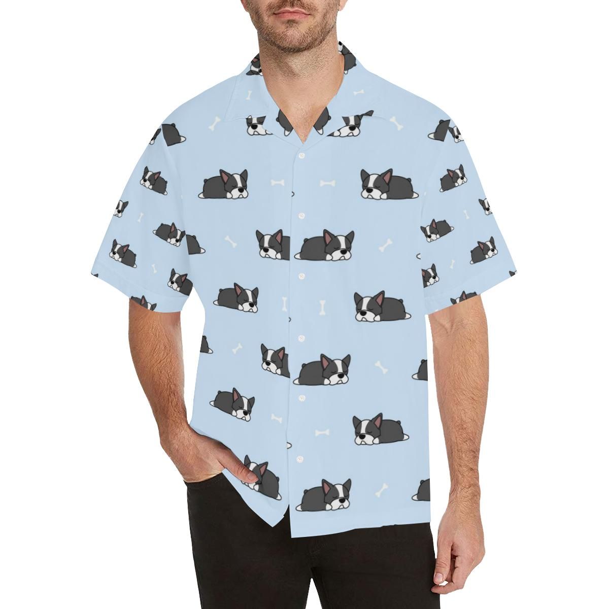 Sleep Boston Terrier Bone Pattern All Over Print Hawaii Shirt Ha26575