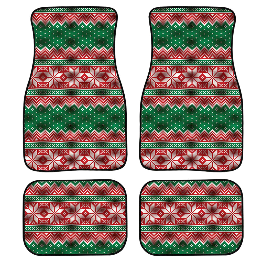 Christmas Knitted Pattern Print Front And Back Car Floor Mats, Front Car Mat