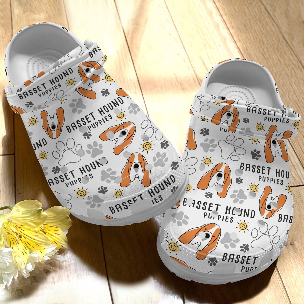 Dog Personalize Clog, Custom Name, Text, Fashion Style For Women, Men, Kid, Print 3D Basset Hound V1