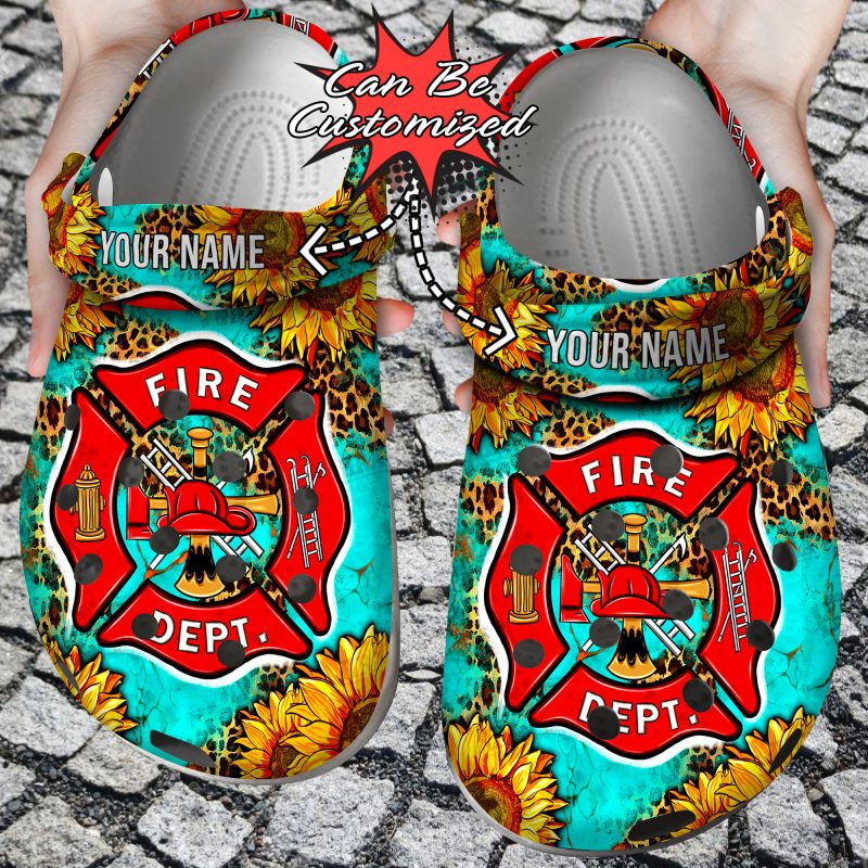 Custom Leopard Fire Dept And Sunflowers Clog Shoes