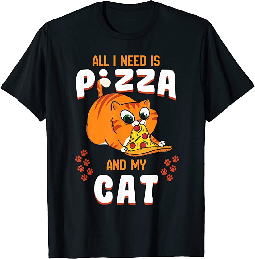 Cat Eating Pizza Shirt Pepperoni Slice Kitten Lover Paw Gift