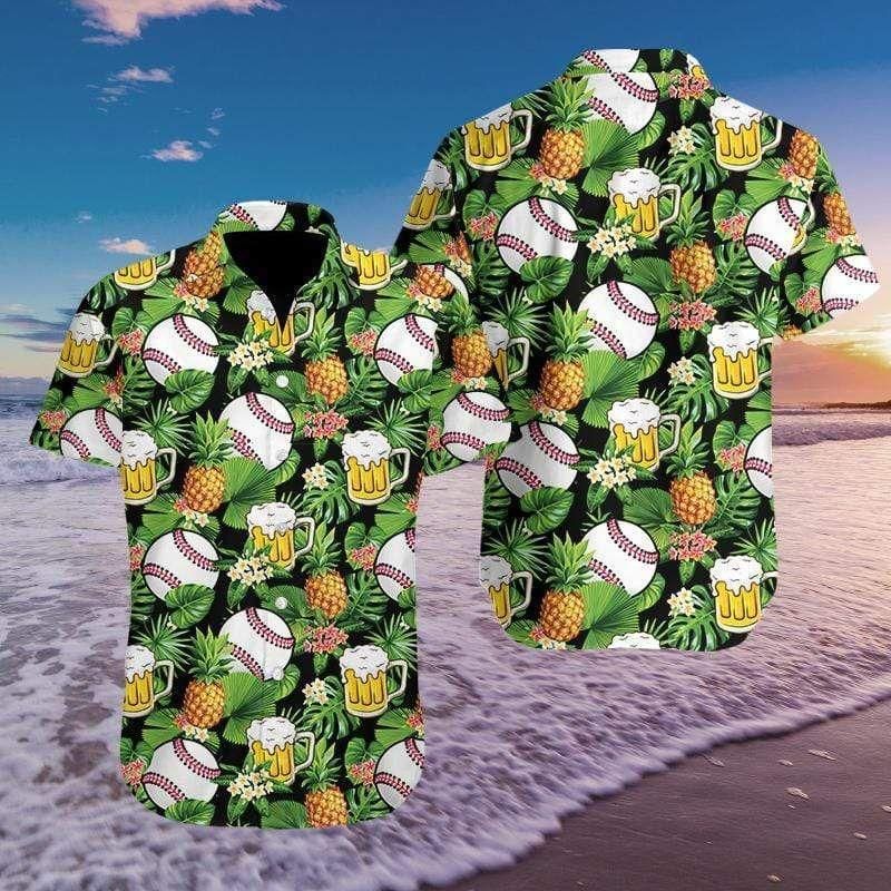 Baseball And Beer Aloha Hawaiian Shirt Colorful Short Sleeve Summer Beach Casual Shirt For Men And Women