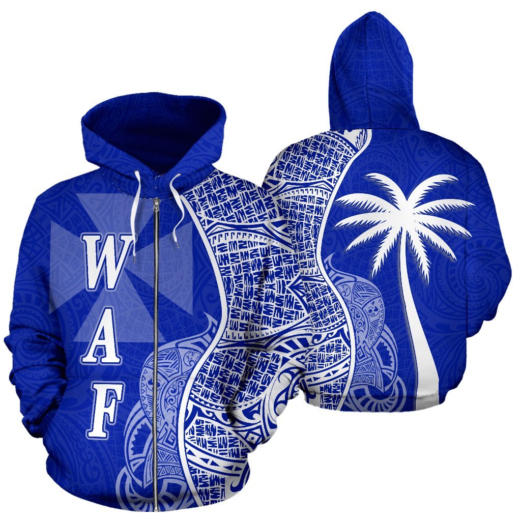Wallis And Futuna Polynesian Zip Up Hoodie Coconut Tree Blue – Pacific Print Hoodie