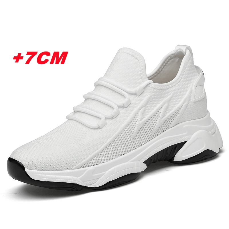 YEINSHAARS Summer Breathable Mesh Height Incresing Sneakers Men Shoes Elevator 7cm Outdoor Leisure White Casual Man Shoes Tall alx