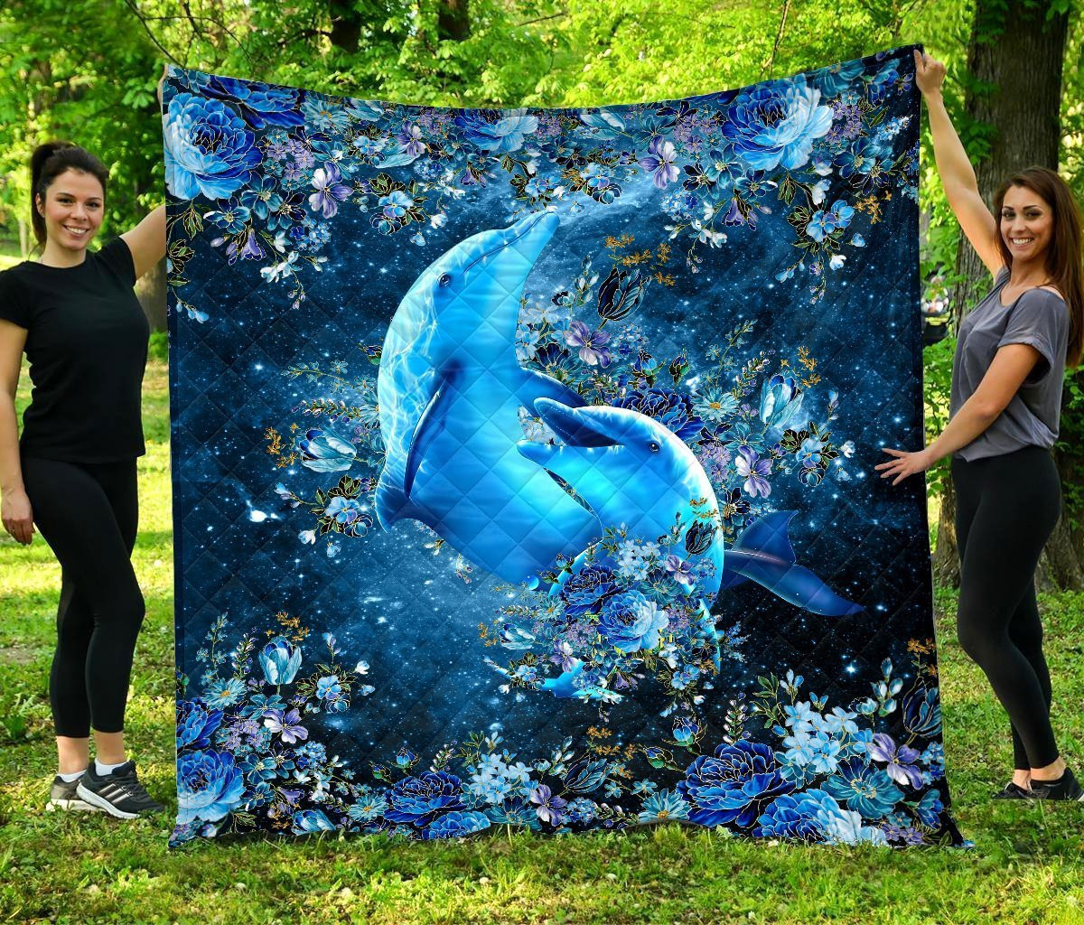 Beautiful Dolphin Couple Quilt Blanket