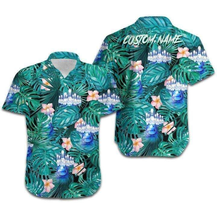 Buy Custom Name Tropical Bowling Blue Hawaii Aloha Shirts Ha32958