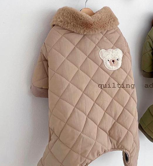 Cute Bear Dog Jumpsuit Winter Pet Dog Clothes Four-legged Cotton Coat Fur Collar Dog Coats Cat Jackets For Small Dogs Ropa Perro alx