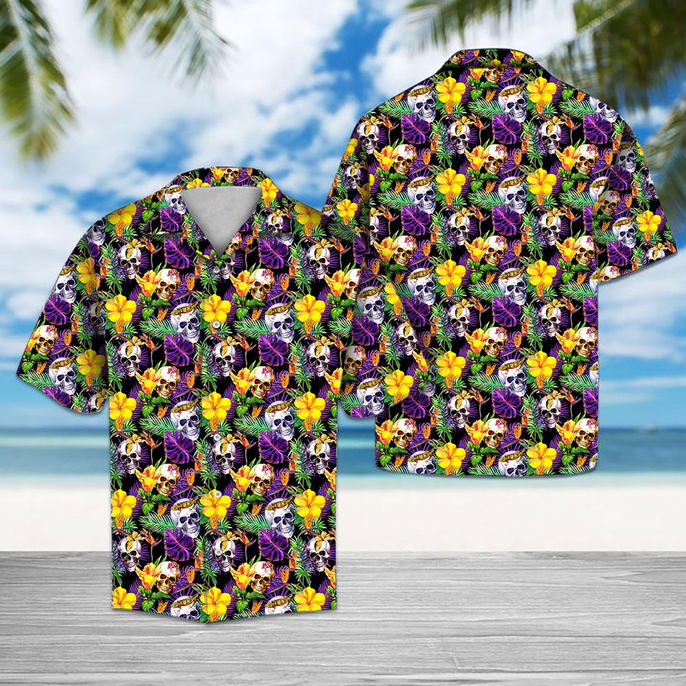 Tropical Purple Skull Hawaiian Shirt