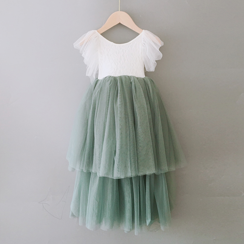 Vintage Baby Girl High low Lace Sling Dress for Kids Princess ruffles Birthday Dress Tutu Dress Childern Mermaid Princess Gown alx