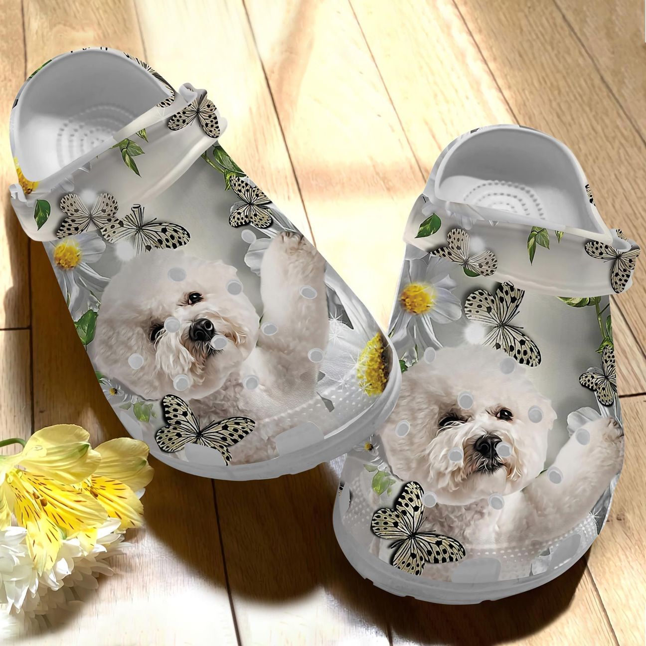 Bichon Personalize Clog, Custom Name, Text, Fashion Style For Women, Men, Kid, Print 3D Whitesole