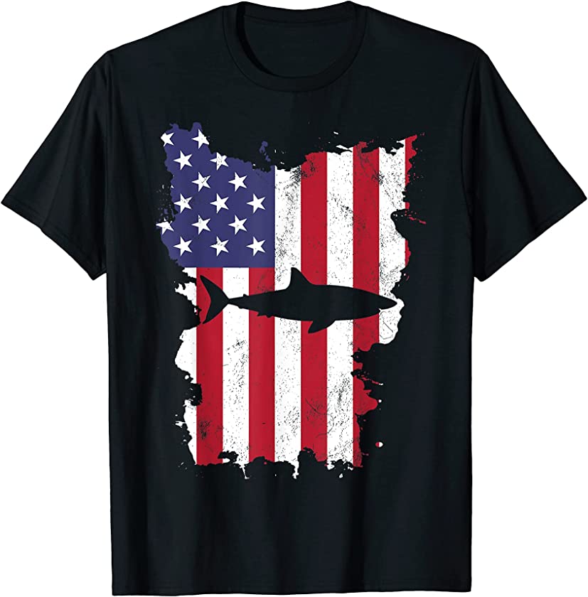 Shark USA Flag America 4th Of July Murica Gift Vintage T-Shirt