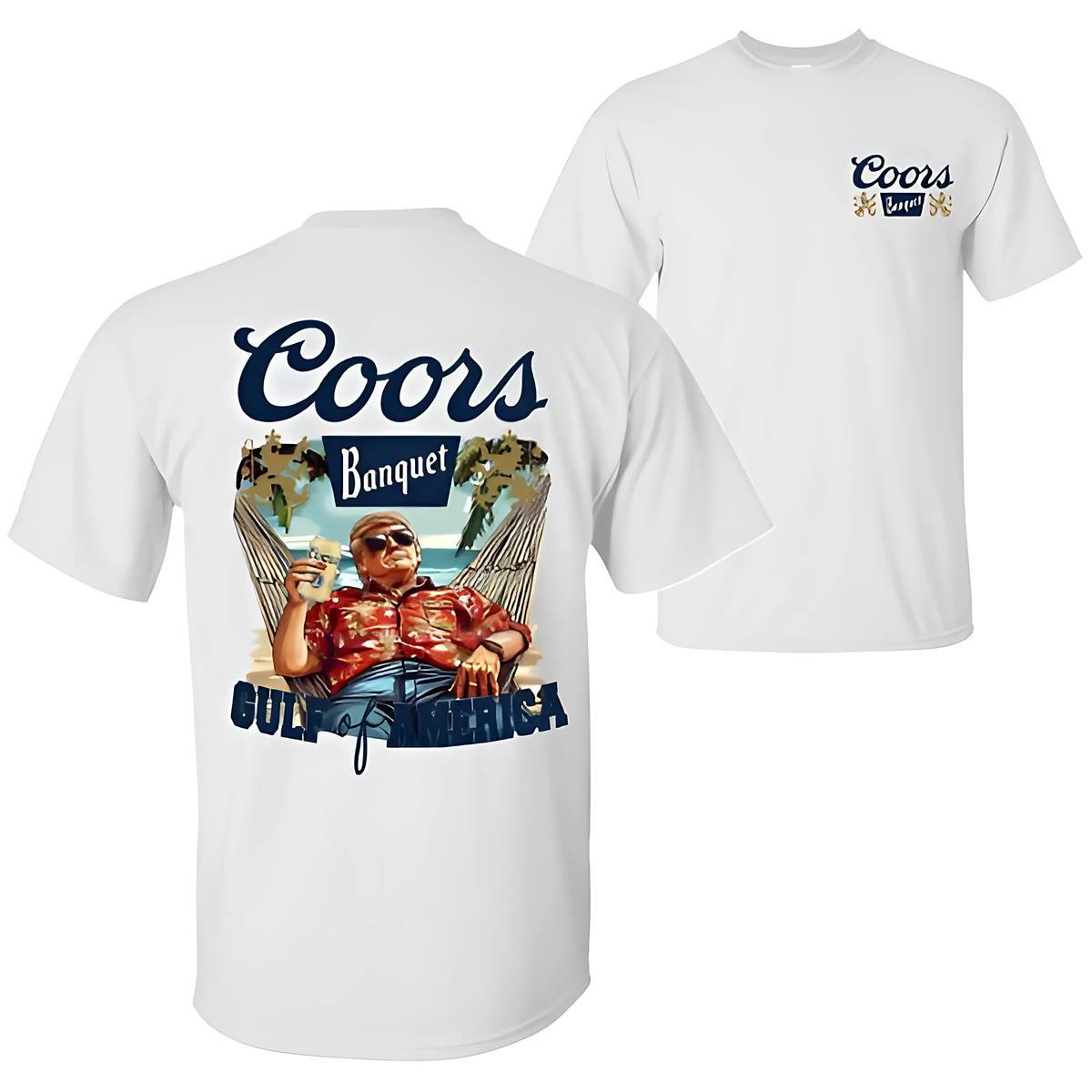 Coors Banquet Gulf of America T-Shirt – Retro Beer Lover Tee, 100% Cotton, Classic Fit, Casual Graphic Tee, Summer Beach Party Shirt – Fabric