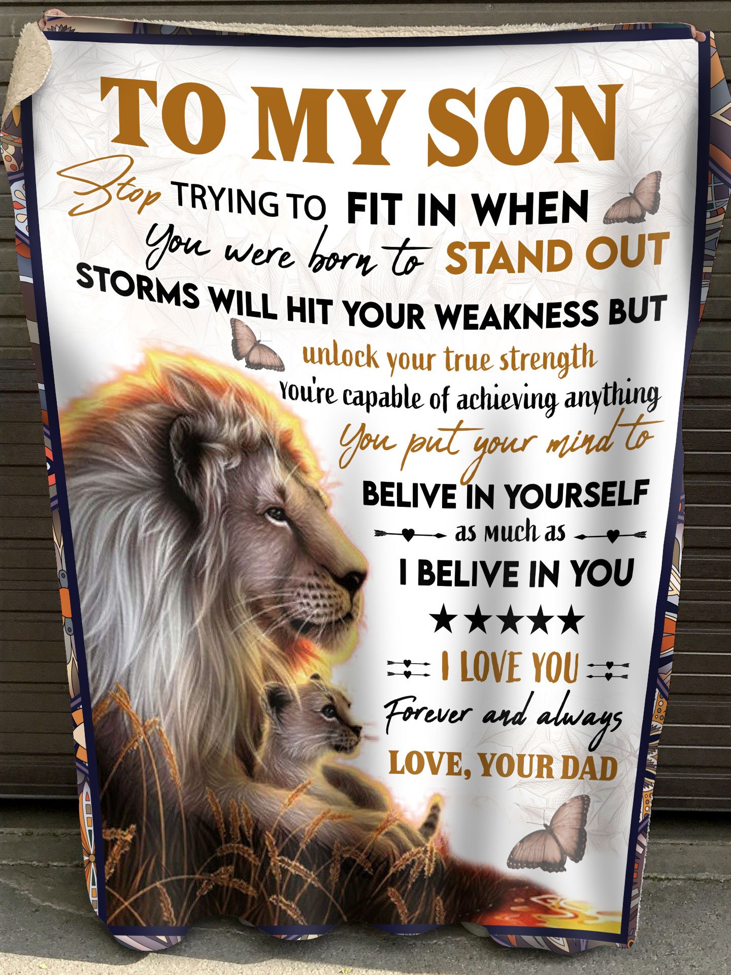 To My Son I Love You Lion Fleece Blanket – Quilt Blanket Gift For Son From Dad