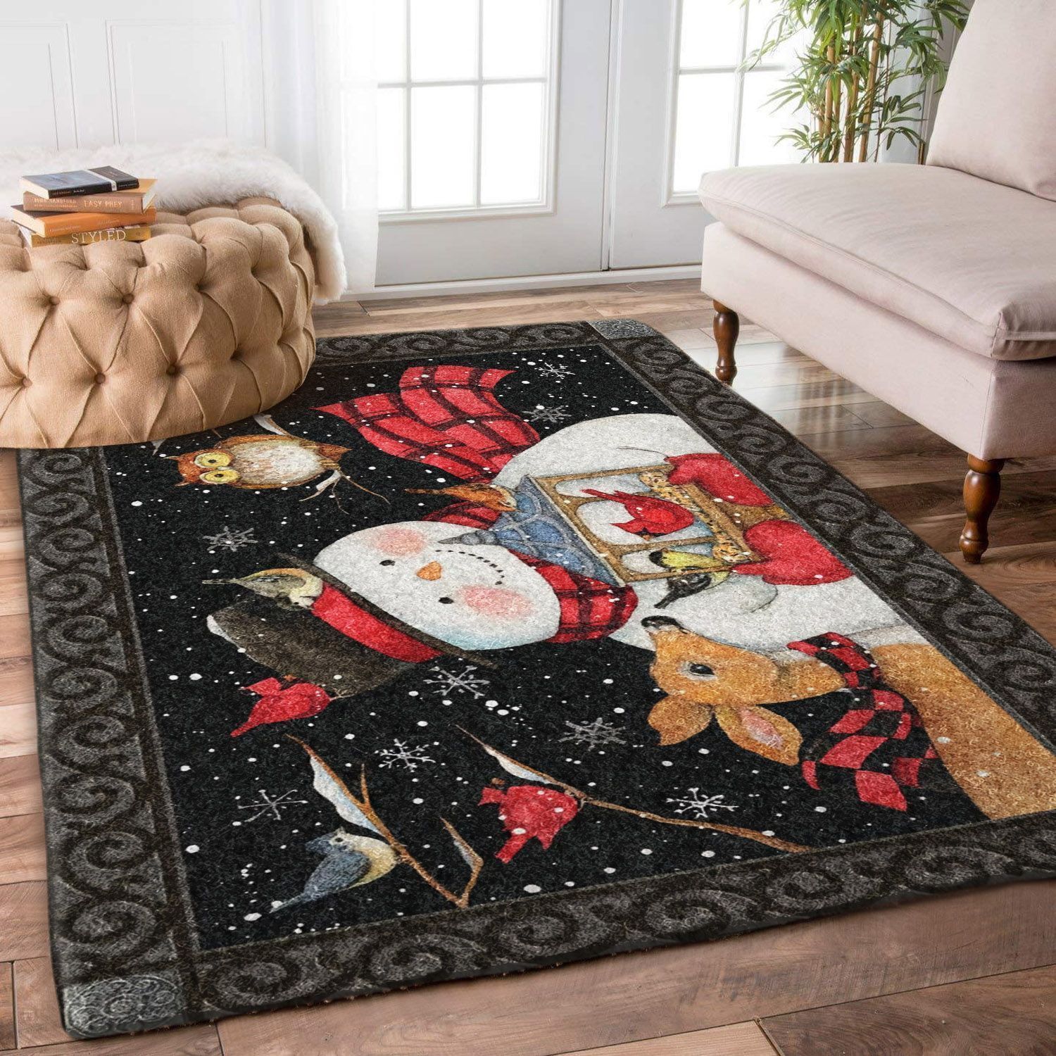 Snowman And Animals Christmas Rug