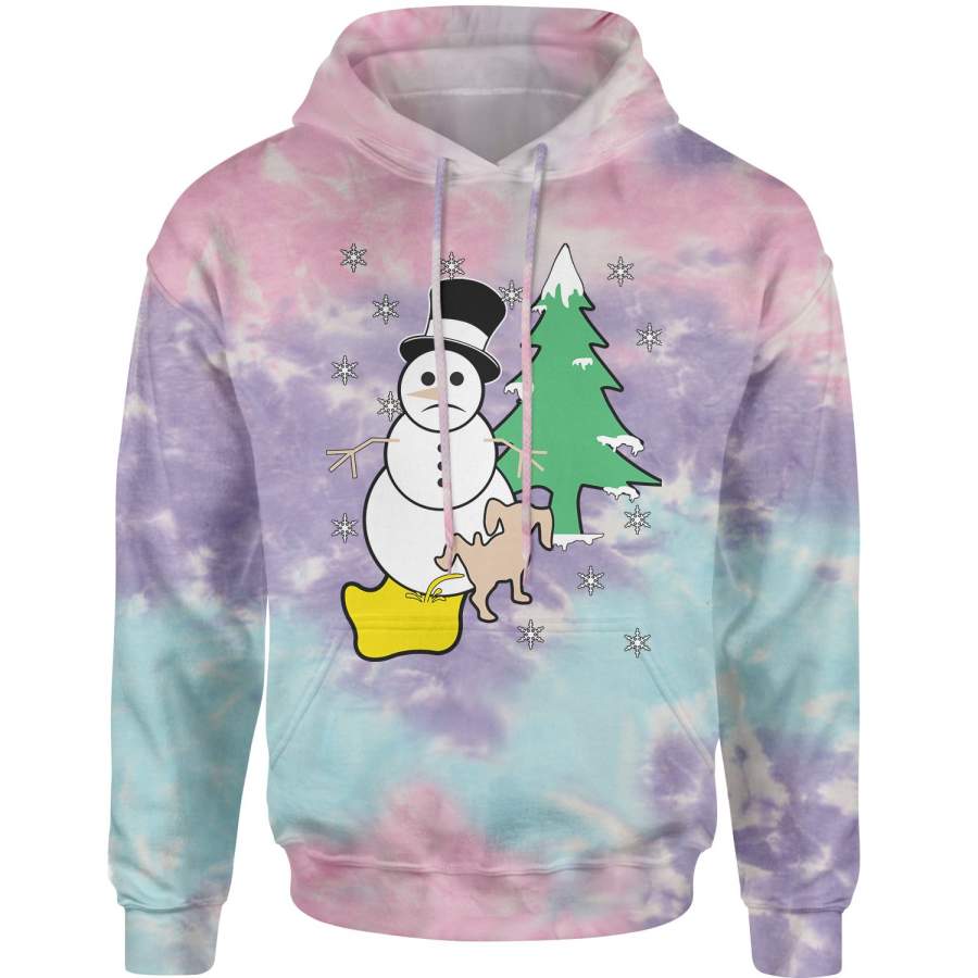 Snowman With Dog Peeing Ugly Christmas Tie-Dye Adult Hoodie Sweatshirt